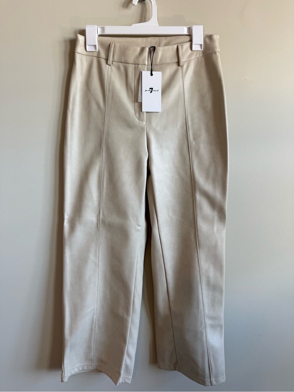 NWT 7 For All Mankind Cream Wide-Leg Faux Leather Pants, Size M